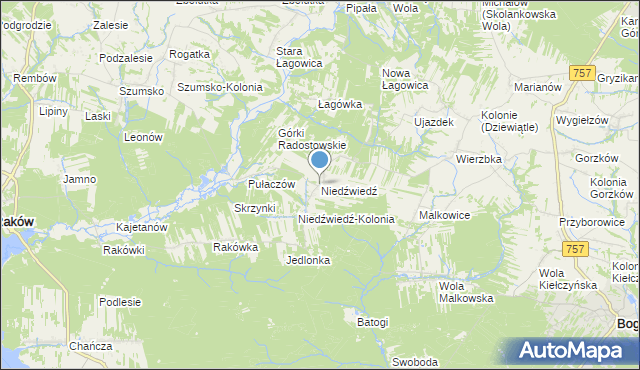 mapa Niedźwiedź, Niedźwiedź gmina Bogoria na mapie Targeo
