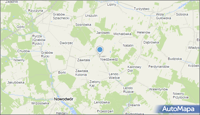 mapa Niedźwiedź, Niedźwiedź gmina Nowodwór na mapie Targeo