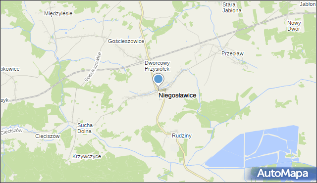 mapa Niegosławice, Niegosławice powiat żagański na mapie Targeo