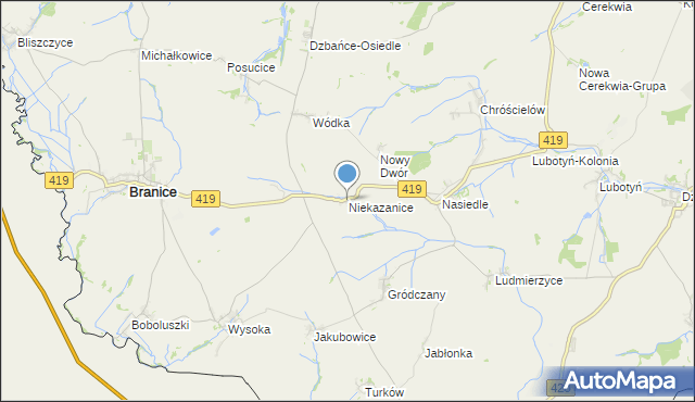 mapa Niekazanice, Niekazanice na mapie Targeo