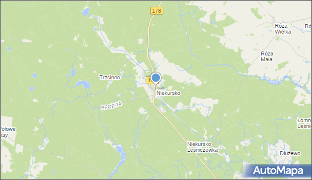 mapa Niekursko, Niekursko na mapie Targeo