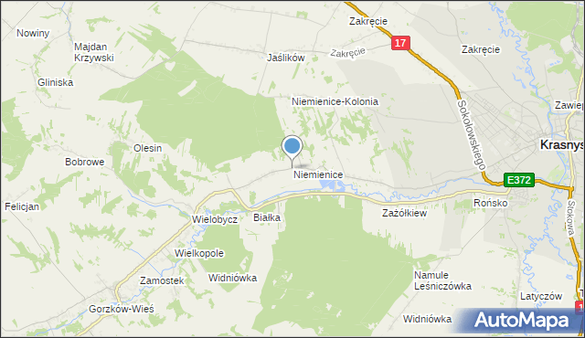 mapa Niemienice, Niemienice gmina Krasnystaw na mapie Targeo