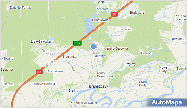 mapa Niemiry, Niemiry gmina Brańszczyk na mapie Targeo