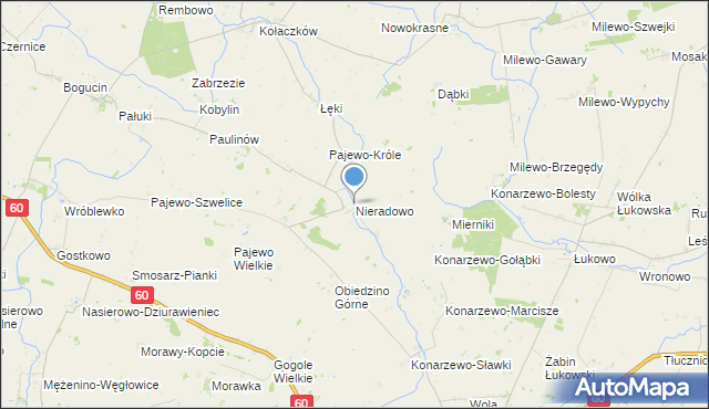 mapa Nieradowo, Nieradowo gmina Gołymin-Ośrodek na mapie Targeo