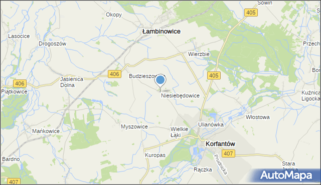 mapa Niesiebędowice, Niesiebędowice na mapie Targeo