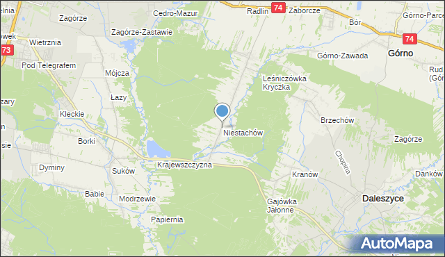 mapa Niestachów, Niestachów gmina Daleszyce na mapie Targeo