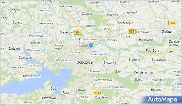 mapa Niezdów, Niezdów gmina Dobczyce na mapie Targeo
