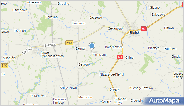 mapa Niszczyce, Niszczyce na mapie Targeo