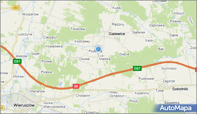 mapa Niwiska, Niwiska gmina Galewice na mapie Targeo