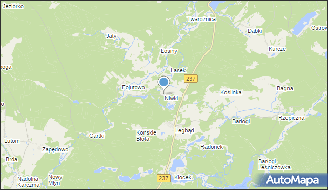 mapa Niwki, Niwki gmina Tuchola na mapie Targeo