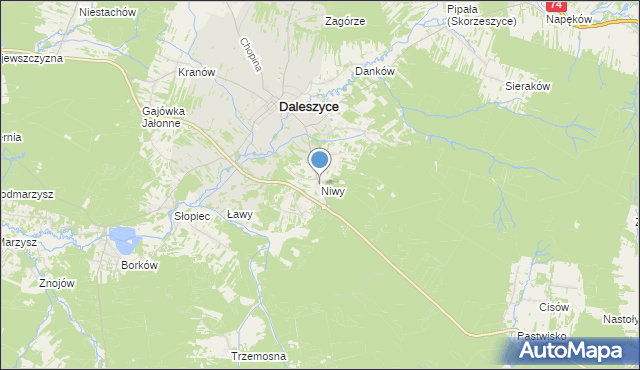 mapa Niwy, Niwy gmina Daleszyce na mapie Targeo