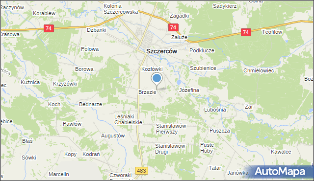 mapa Niwy, Niwy gmina Szczerców na mapie Targeo