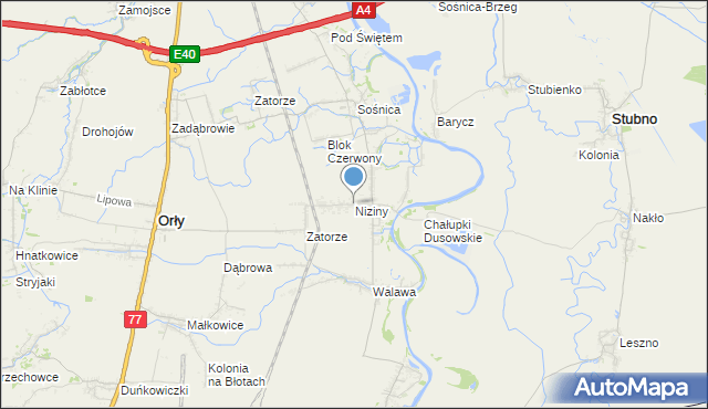 mapa Niziny, Niziny gmina Orły na mapie Targeo