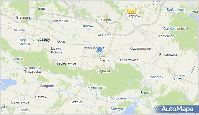 mapa Niziny, Niziny gmina Tuczępy na mapie Targeo