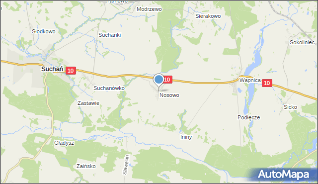 mapa Nosowo, Nosowo gmina Suchań na mapie Targeo