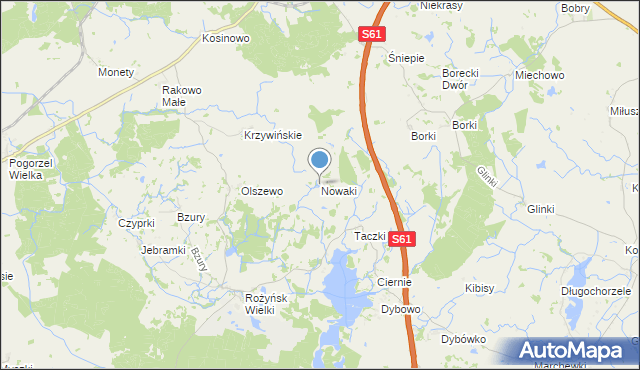 mapa Nowaki, Nowaki gmina Prostki na mapie Targeo