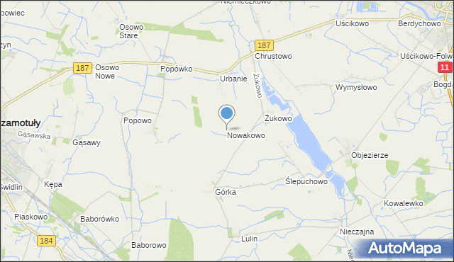 mapa Nowakowo, Nowakowo gmina Oborniki na mapie Targeo