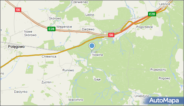 mapa Nowina, Nowina gmina Potęgowo na mapie Targeo