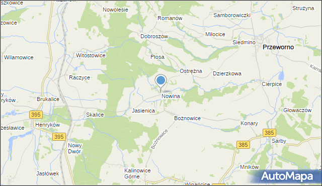 mapa Nowina, Nowina gmina Ziębice na mapie Targeo
