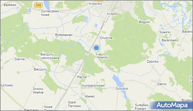 mapa Nowinki, Nowinki gmina Mosina na mapie Targeo