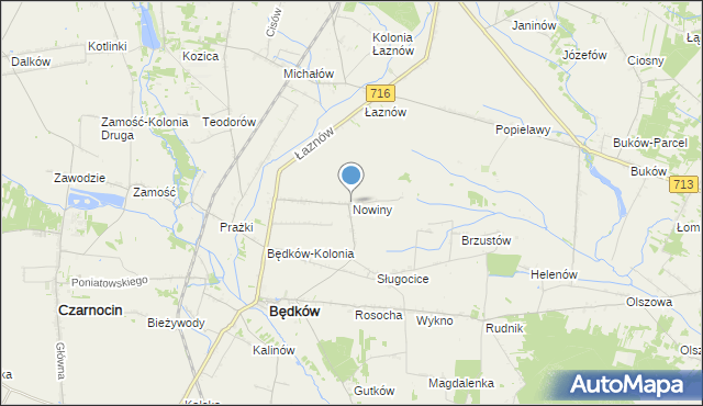 mapa Nowiny, Nowiny gmina Będków na mapie Targeo