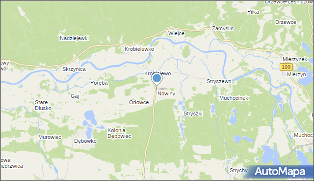mapa Nowiny, Nowiny gmina Przytoczna na mapie Targeo