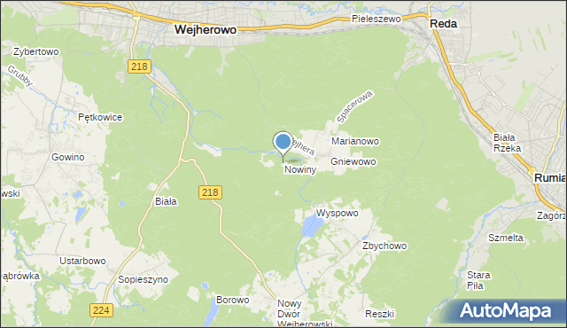 mapa Nowiny, Nowiny gmina Wejherowo na mapie Targeo