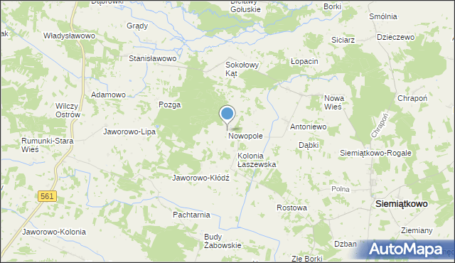 mapa Nowopole, Nowopole gmina Siemiątkowo na mapie Targeo