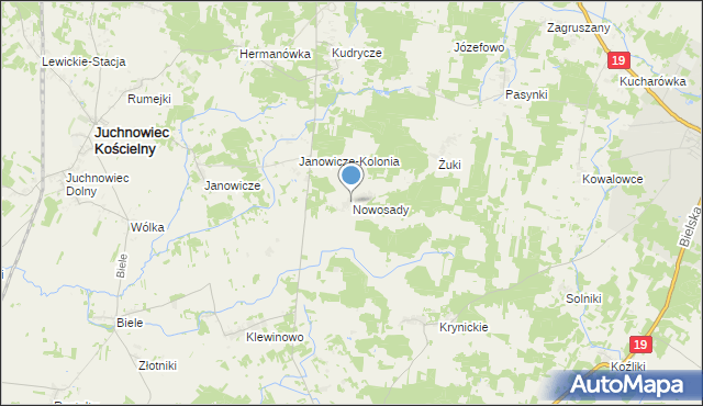 mapa Nowosady, Nowosady gmina Zabłudów na mapie Targeo