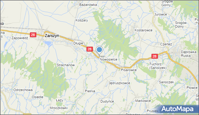 mapa Nowosielce, Nowosielce gmina Zarszyn na mapie Targeo