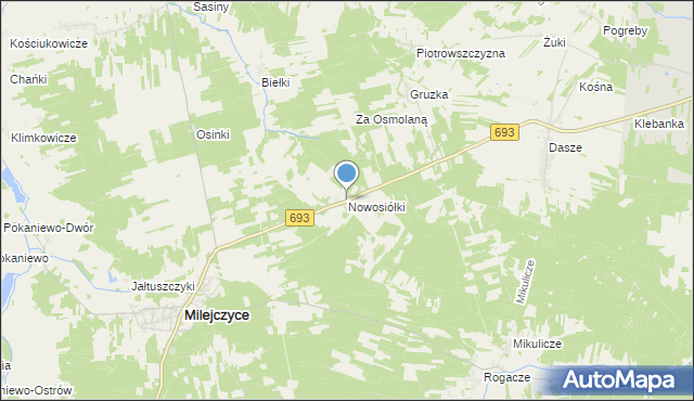 mapa Nowosiółki, Nowosiółki gmina Milejczyce na mapie Targeo