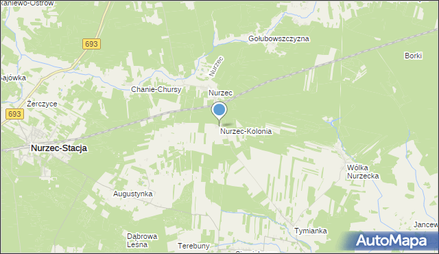 mapa Nurzec-Kolonia, Nurzec-Kolonia na mapie Targeo