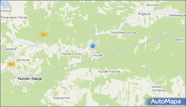 mapa Nurzec, Nurzec gmina Nurzec-Stacja na mapie Targeo