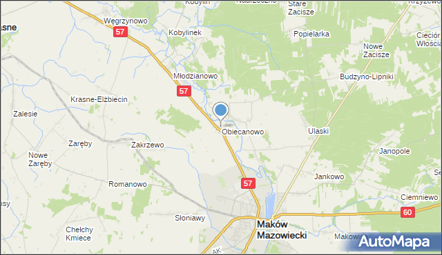 mapa Obiecanowo, Obiecanowo gmina Karniewo na mapie Targeo