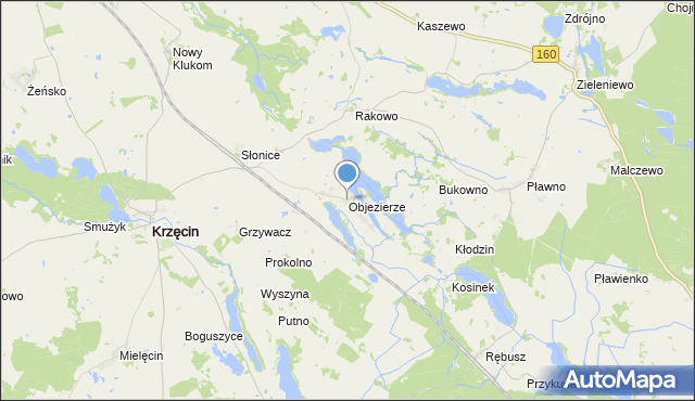 mapa Objezierze, Objezierze gmina Krzęcin na mapie Targeo