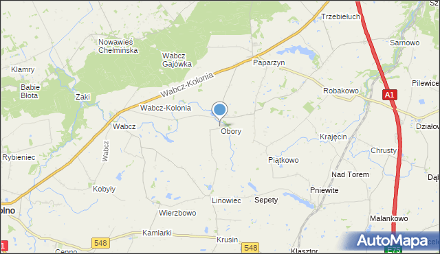 mapa Obory, Obory gmina Stolno na mapie Targeo