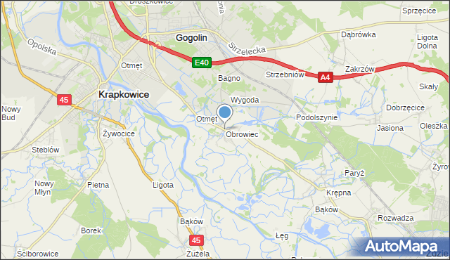 mapa Obrowiec, Obrowiec gmina Gogolin na mapie Targeo