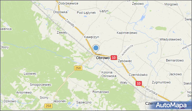 mapa Obrowo, Obrowo powiat toruński na mapie Targeo