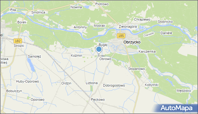 mapa Obrowo, Obrowo gmina Obrzycko na mapie Targeo