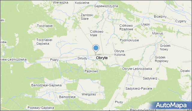 mapa Obryte, Obryte powiat pułtuski na mapie Targeo