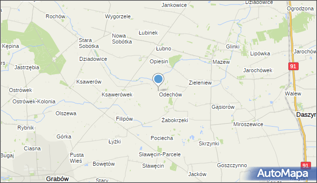 mapa Odechów, Odechów gmina Grabów na mapie Targeo