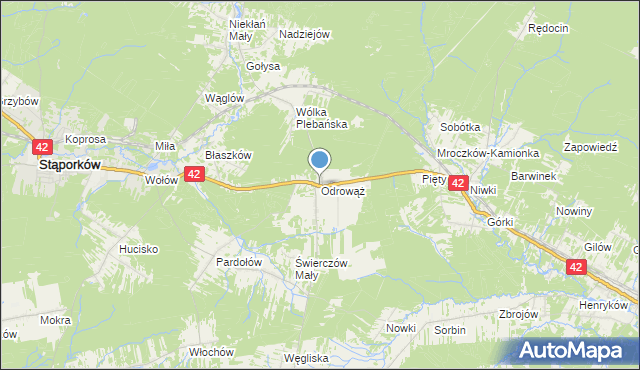 mapa Odrowąż, Odrowąż gmina Stąporków na mapie Targeo