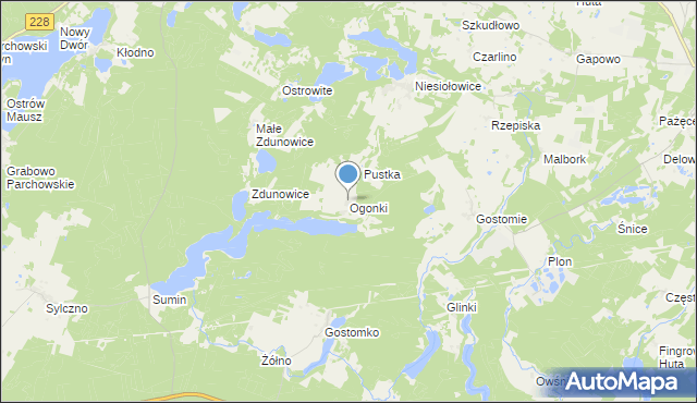 mapa Ogonki, Ogonki gmina Sulęczyno na mapie Targeo