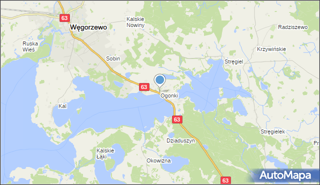 mapa Ogonki, Ogonki gmina Węgorzewo na mapie Targeo