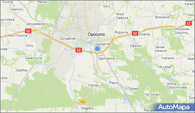 mapa Ogonowice, Ogonowice gmina Opoczno na mapie Targeo