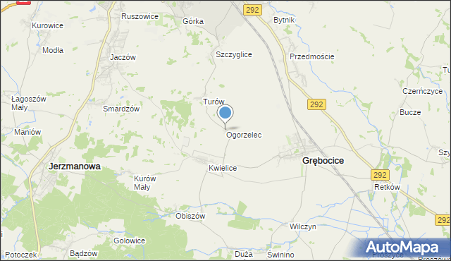 mapa Ogorzelec, Ogorzelec gmina Grębocice na mapie Targeo