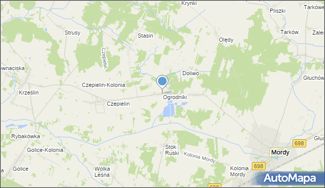 mapa Ogrodniki, Ogrodniki gmina Mordy na mapie Targeo