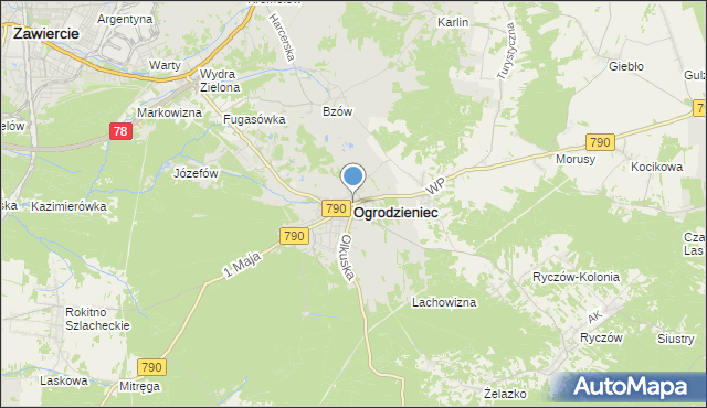 mapa Ogrodzieniec, Ogrodzieniec powiat zawierciański na mapie Targeo