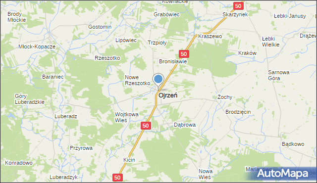 mapa Ojrzeń, Ojrzeń powiat ciechanowski na mapie Targeo