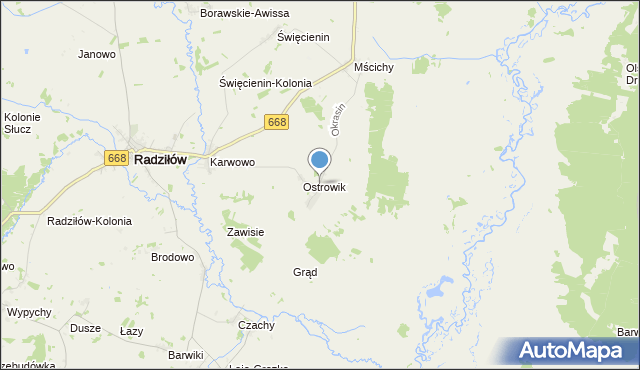 mapa Okrasin, Okrasin gmina Radziłów na mapie Targeo